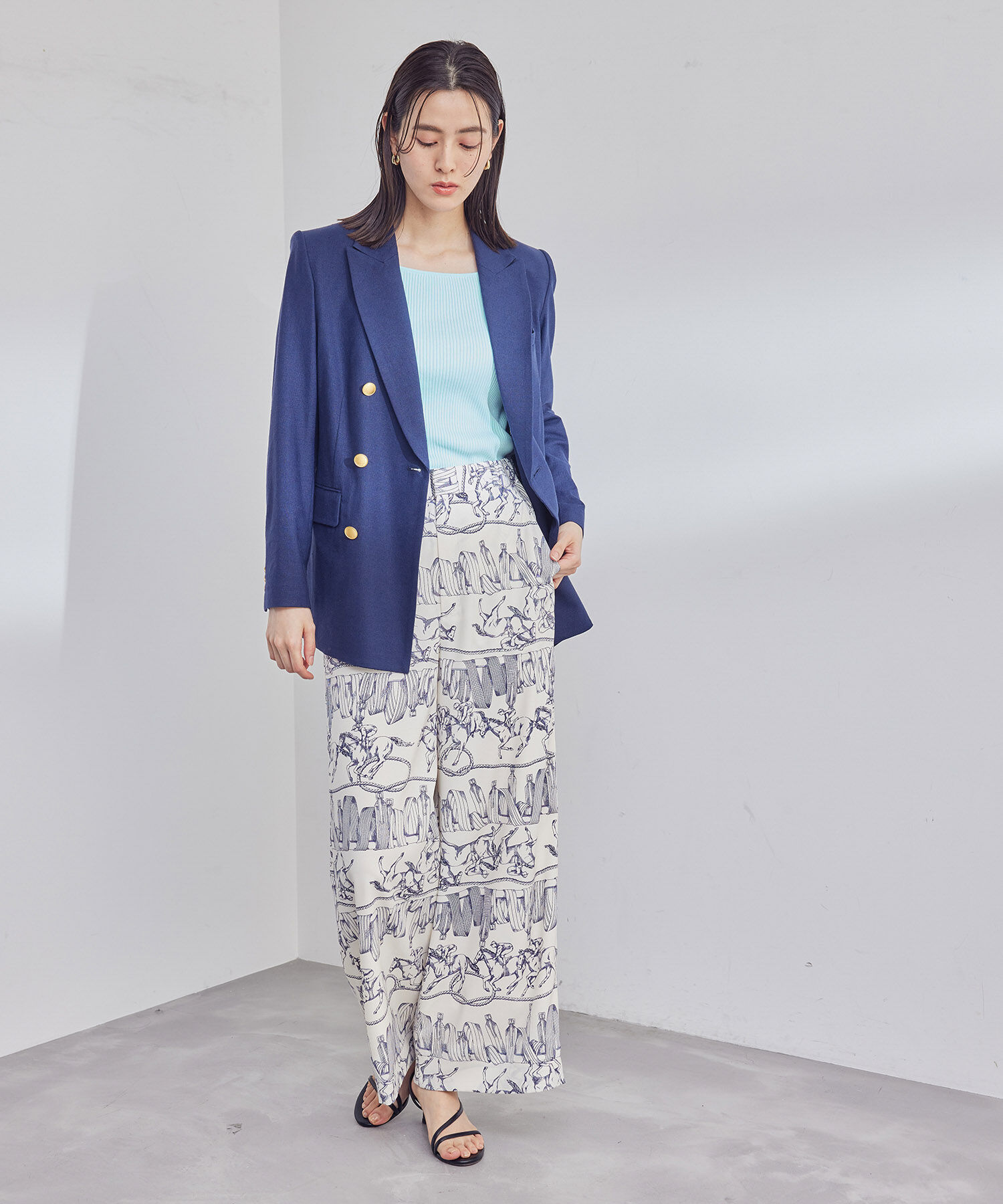 ROPE「【洗える】スクエアネック8分袖コットンリブニット」|Tシャツ・カットソー|