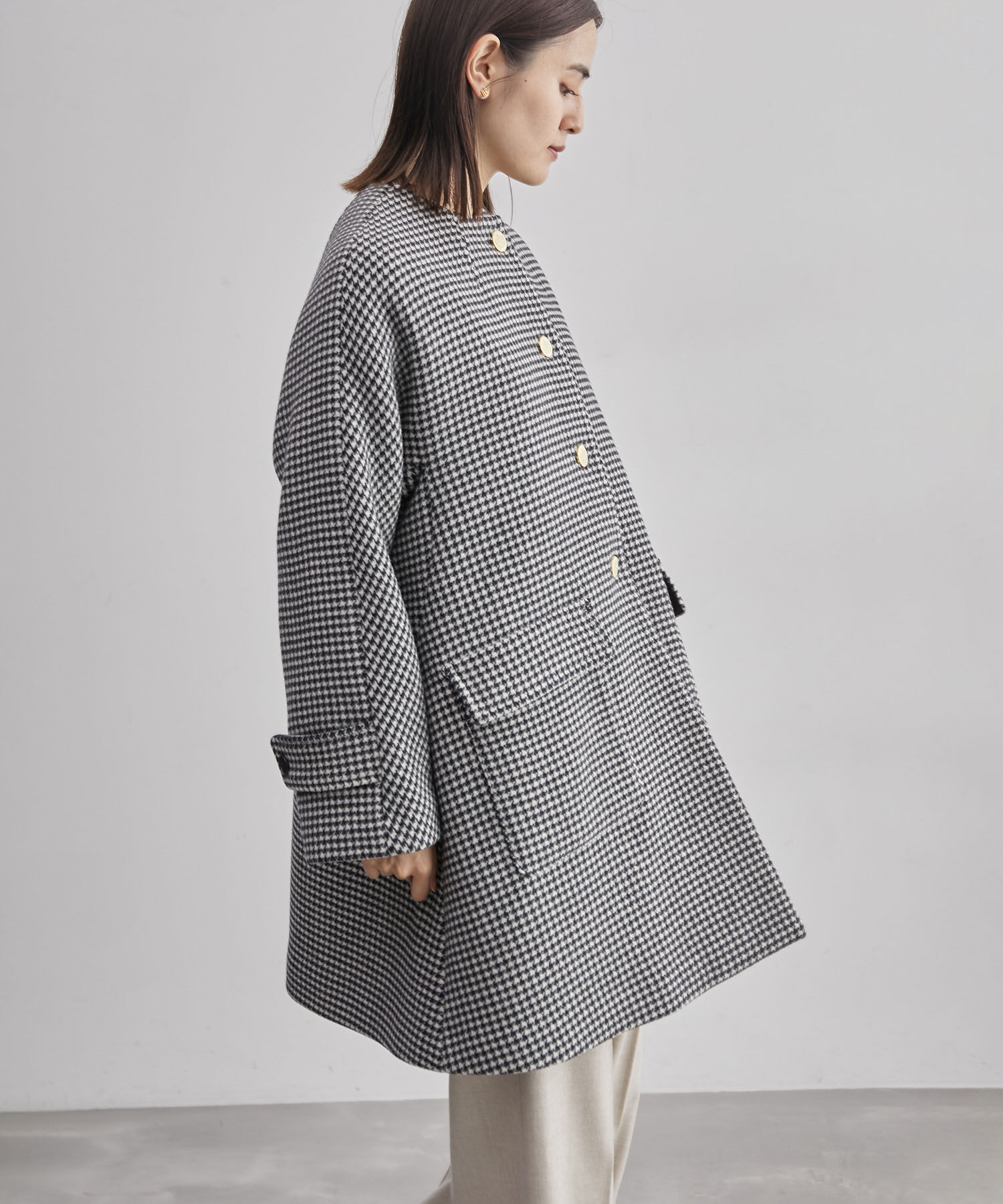 ROPE「【2way】ノーカラー/エコファー付け襟  メルトン Aライン ミドルコート」|その他|