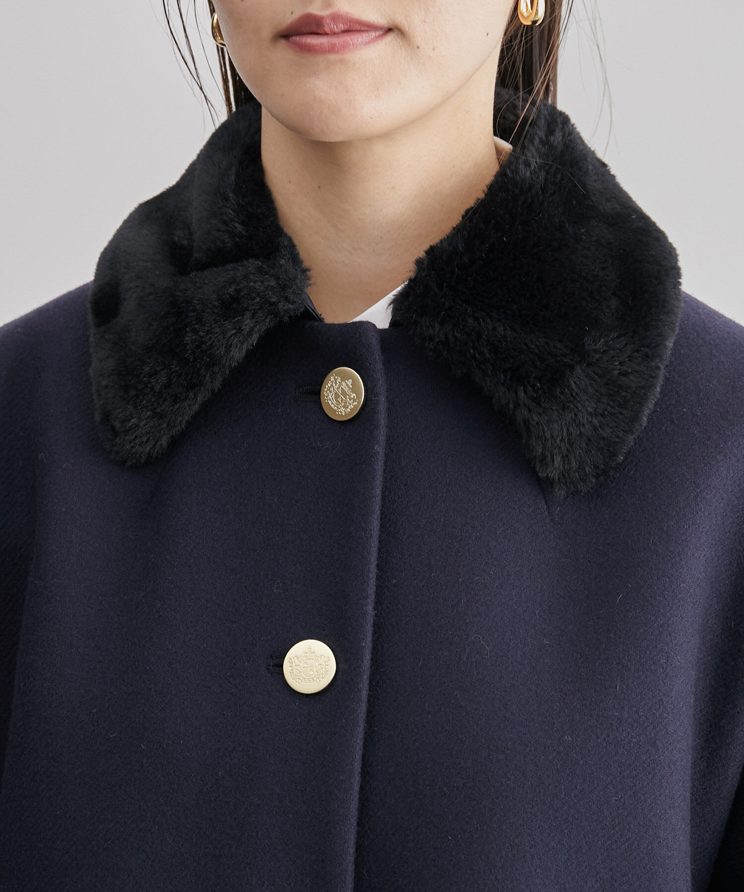 ROPE「【2way】ノーカラー/エコファー付け襟  メルトン Aライン ミドルコート」|その他|