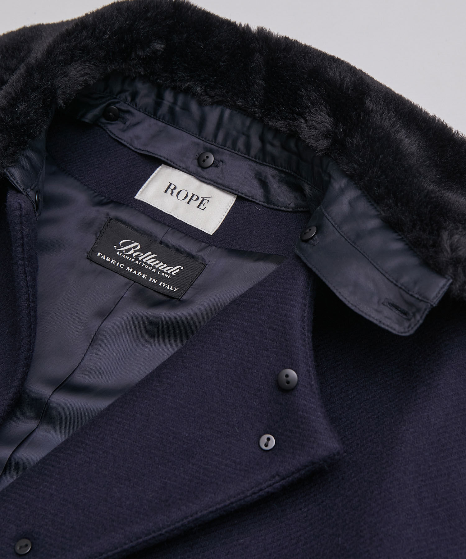 ROPE「【2way】ノーカラー/エコファー付け襟  メルトン Aライン ミドルコート」|その他|