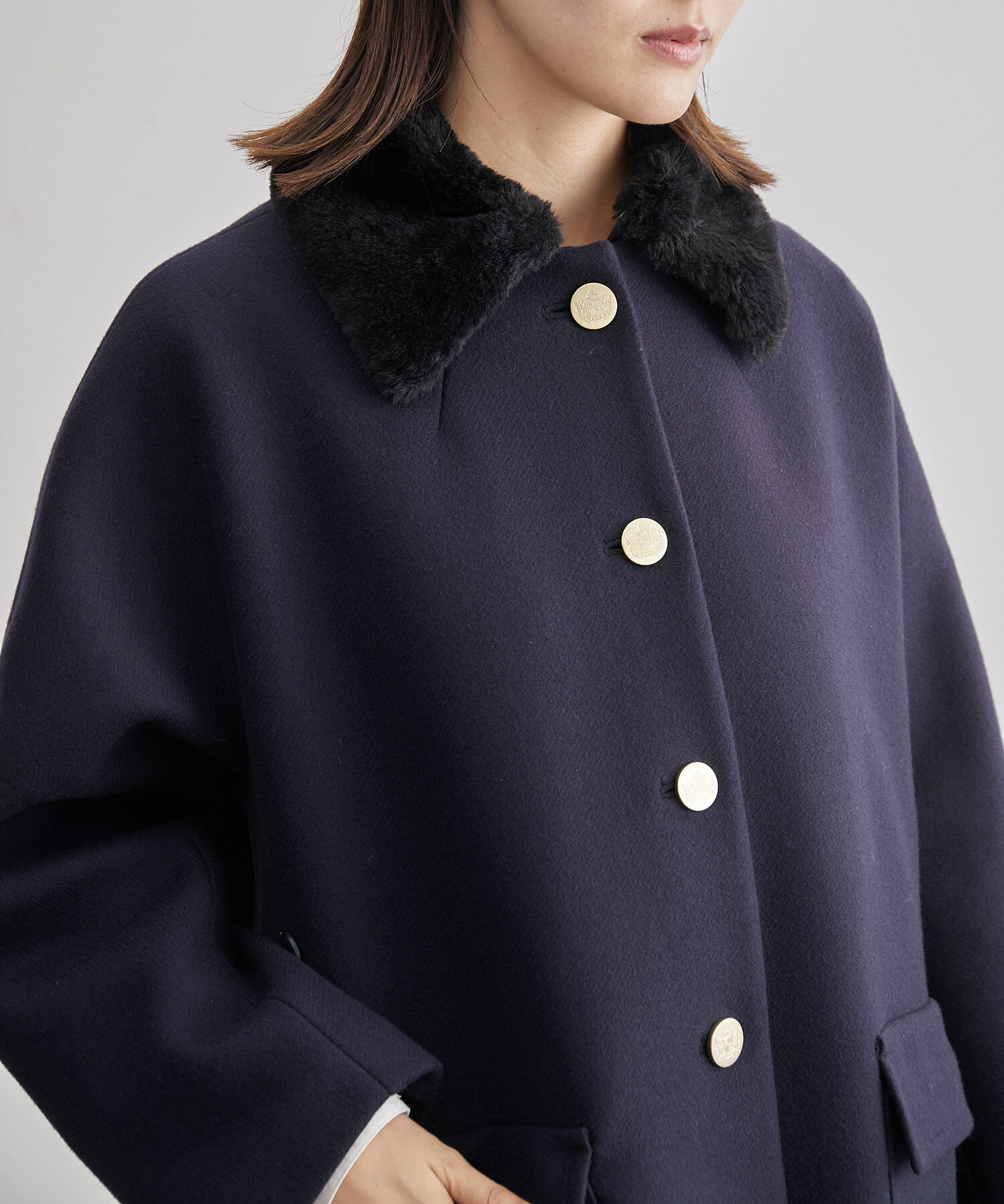 ROPE「【2way】ノーカラー/エコファー付け襟  メルトン Aライン ミドルコート」|その他|