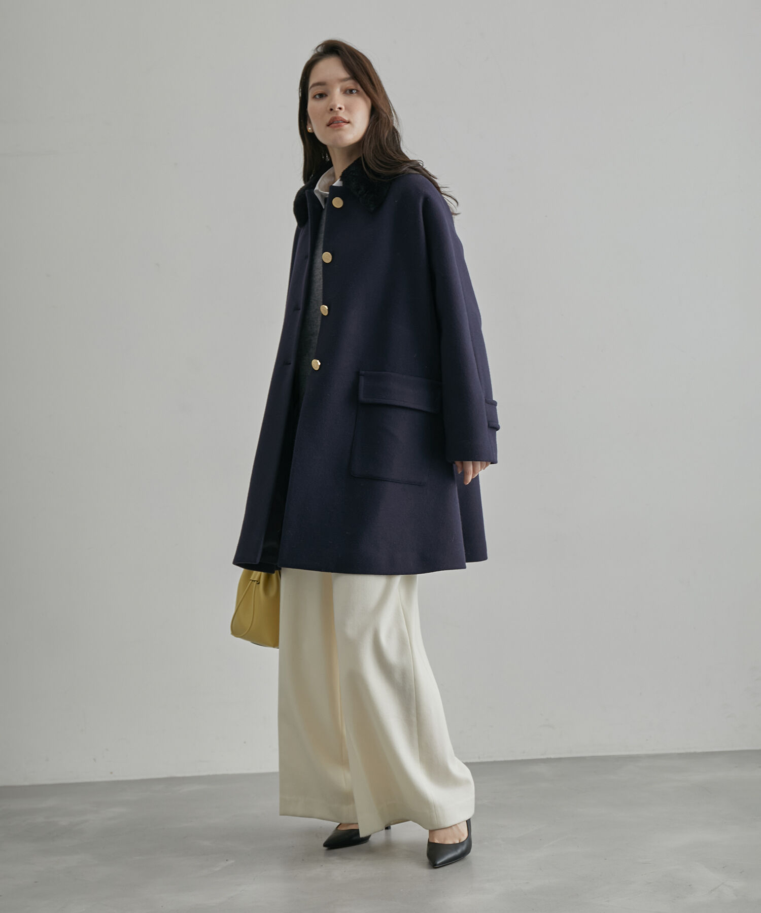 ROPE「【2way】ノーカラー/エコファー付け襟  メルトン Aライン ミドルコート」|その他|