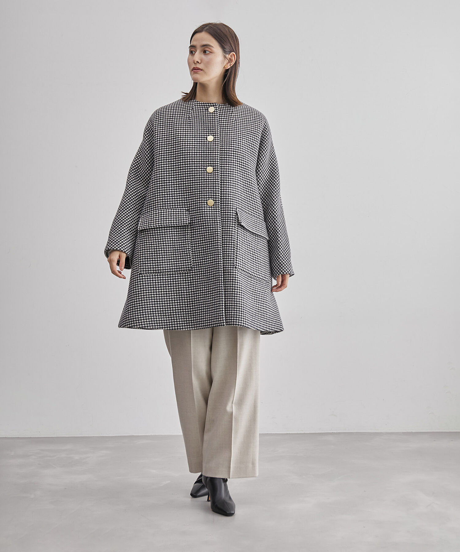 ROPE「【2way】ノーカラー/エコファー付け襟  メルトン Aライン ミドルコート」|その他|