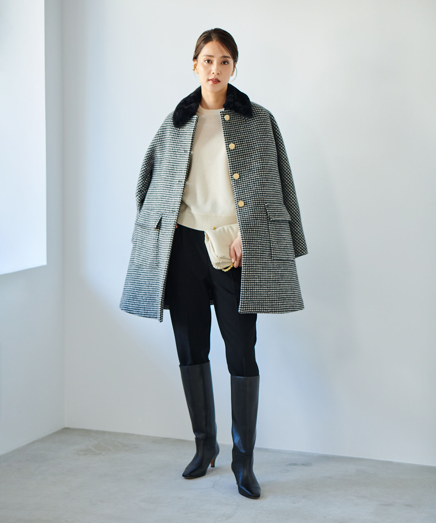 ROPE「【2way】ノーカラー/エコファー付け襟  メルトン Aライン ミドルコート」|その他|