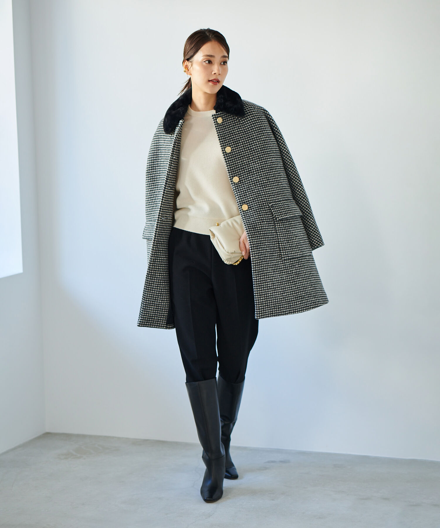 ROPE「【2way】ノーカラー/エコファー付け襟  メルトン Aライン ミドルコート」|その他|