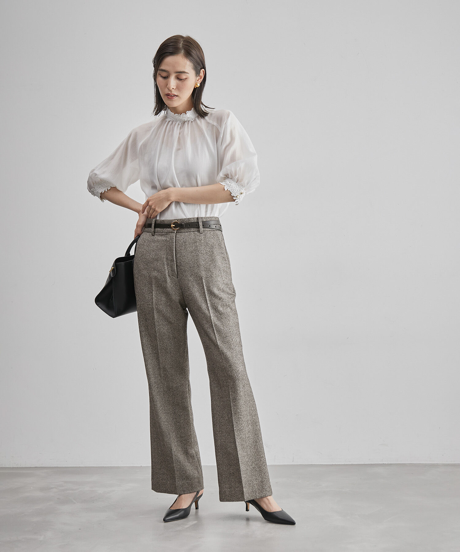 ROPE「【雑誌掲載】ヘリンボーンセミフレアーパンツ/セットアップ対応」|その他|