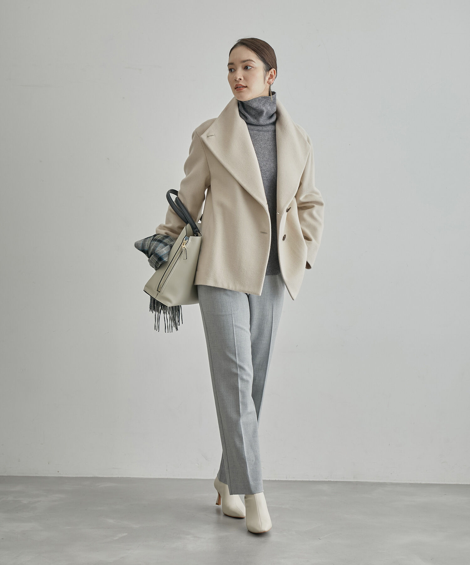 ROPE「【高評価】プレミアムカシミヤショートコート」|ステンカラーコート|