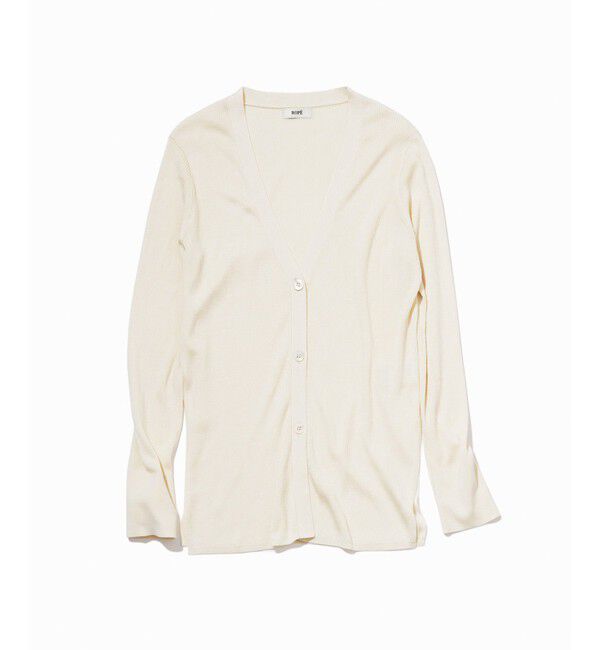 ROPE「【洗える】シルク100％Vネックリブロングカーデガン/スキンニット」|カーディガン|オフホワイト(15)