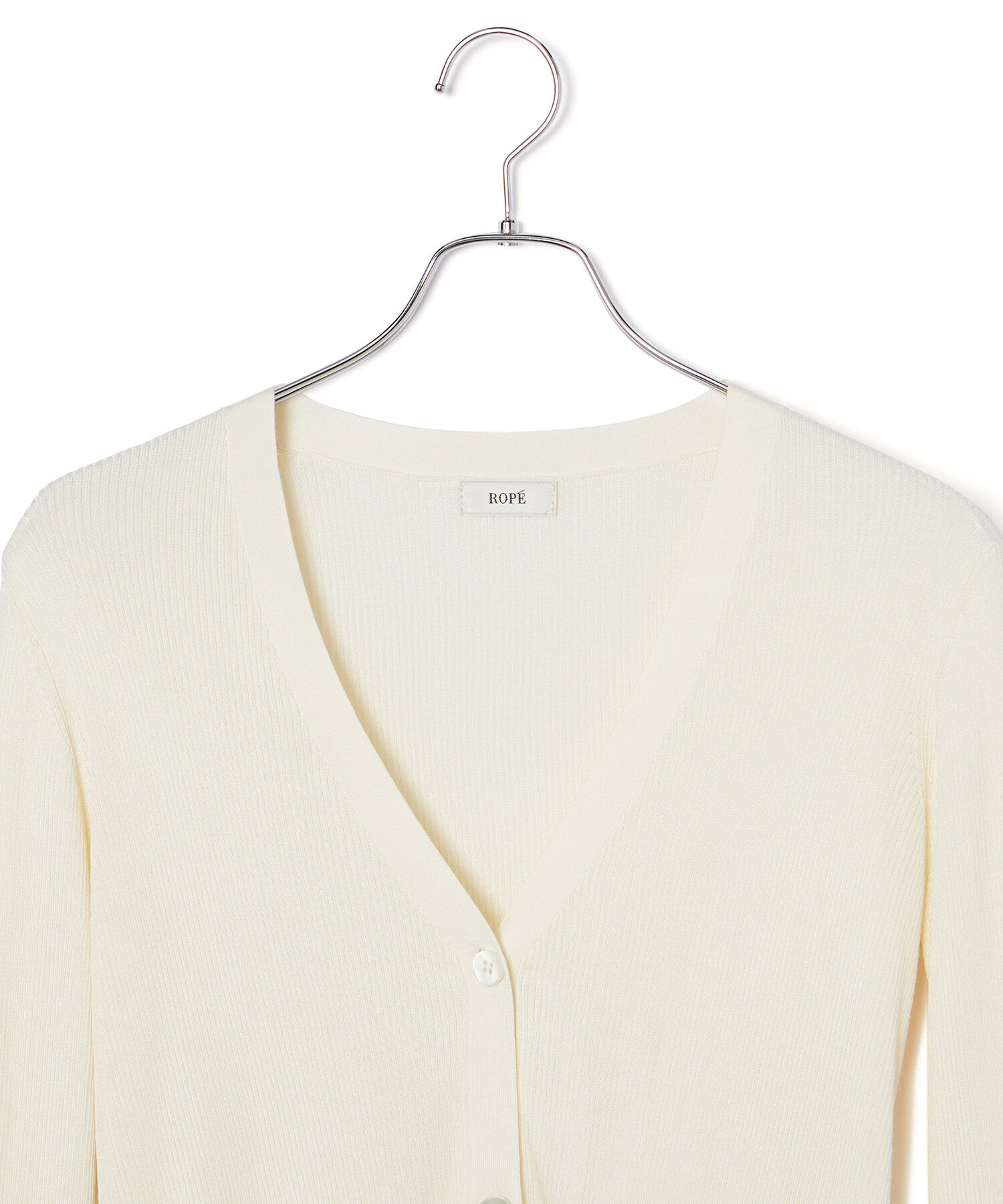 ROPE「【洗える】シルク100％Vネックリブロングカーデガン/スキンニット」|カーディガン|