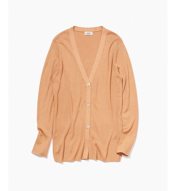 ROPE「【洗える】シルク100％Vネックリブロングカーデガン/スキンニット」|カーディガン|キャメル(25)