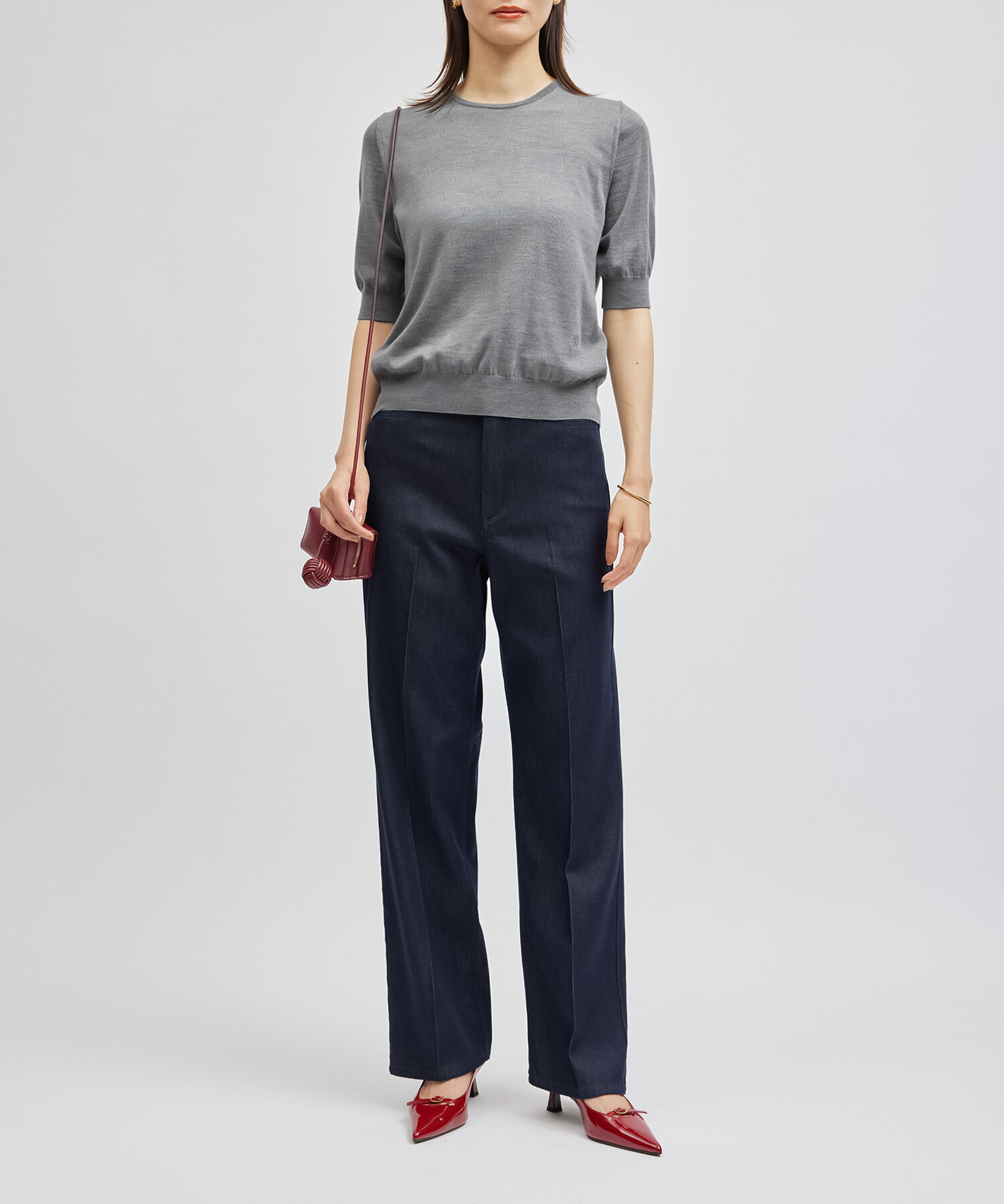 ROPE「SUPER160'sメリノウール半袖ニット【ロロ・ピアーナ社製ウール使用】/アンサンブル対応」|ニット・セーター|