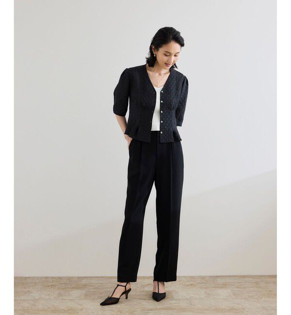 ROPE「【洗える・羽織にもなる】Vネック5分袖パフスリーブブラウス」|シャツ・ブラウス|