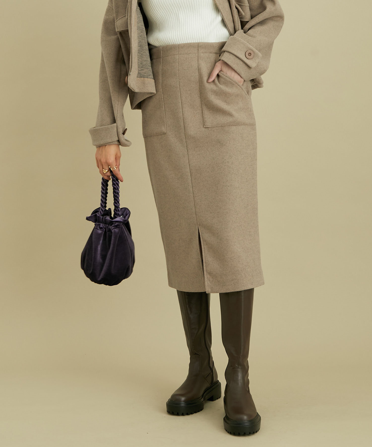 VIS「【Airy Warm】圧縮ニットソータイトスカート<セットアップ対応>」|スカート|ブラウン(22)