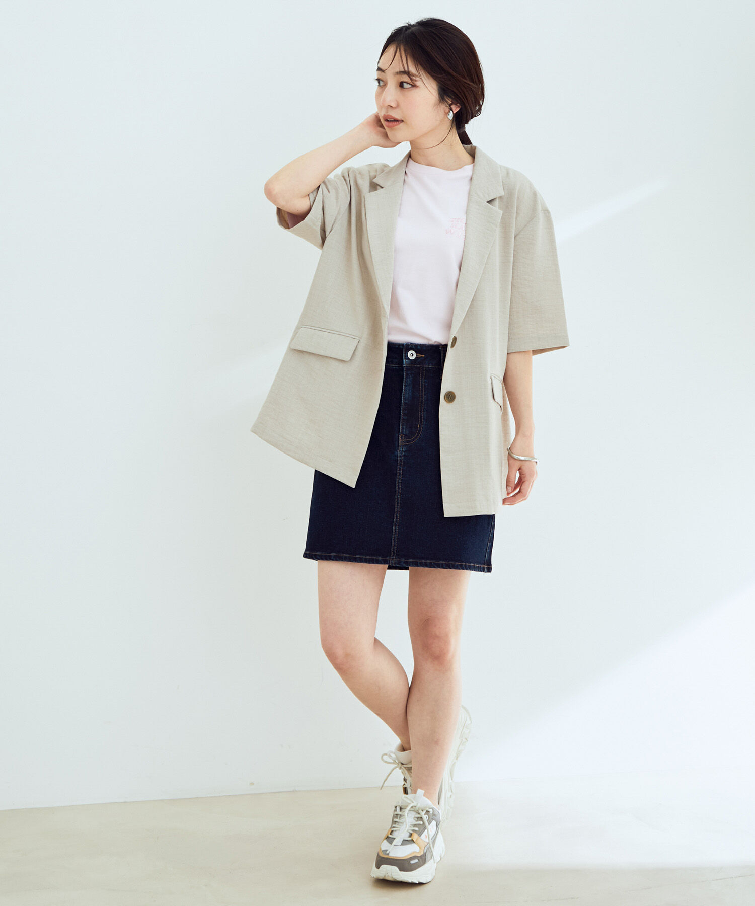 VIS「【セットアップ対応】リネンライクハーフスリーブジャケット【sustainable】」|テーラードジャケット|