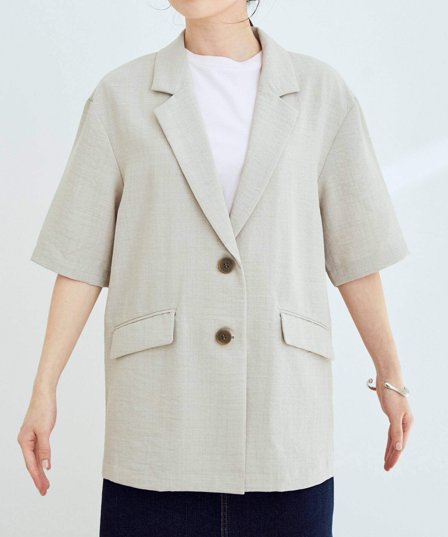 VIS「【セットアップ対応】リネンライクハーフスリーブジャケット【sustainable】」|テーラードジャケット|