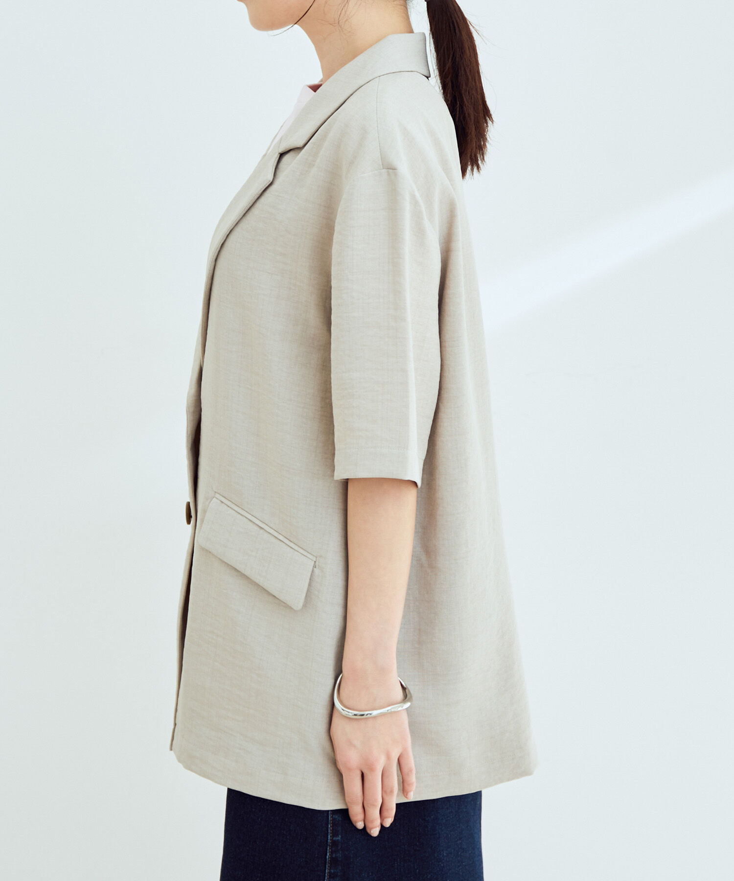 VIS「【セットアップ対応】リネンライクハーフスリーブジャケット【sustainable】」|テーラードジャケット|