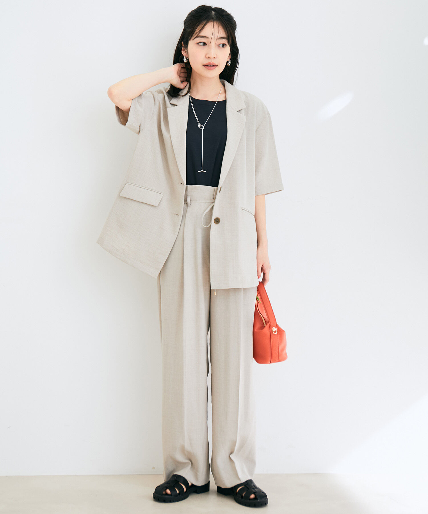 VIS「【セットアップ対応】リネンライクハーフスリーブジャケット【sustainable】」|テーラードジャケット|