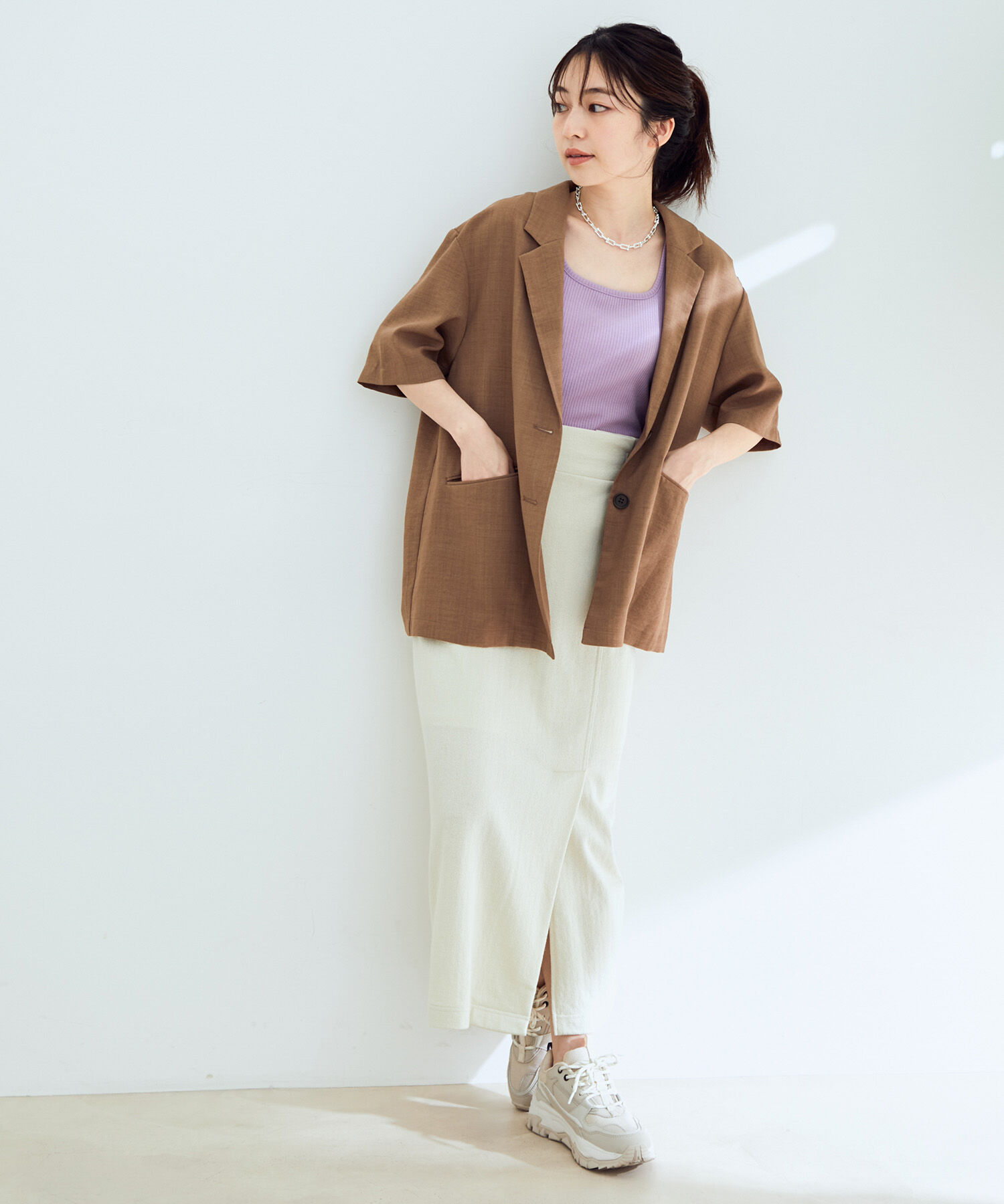VIS「【セットアップ対応】リネンライクハーフスリーブジャケット【sustainable】」|テーラードジャケット|
