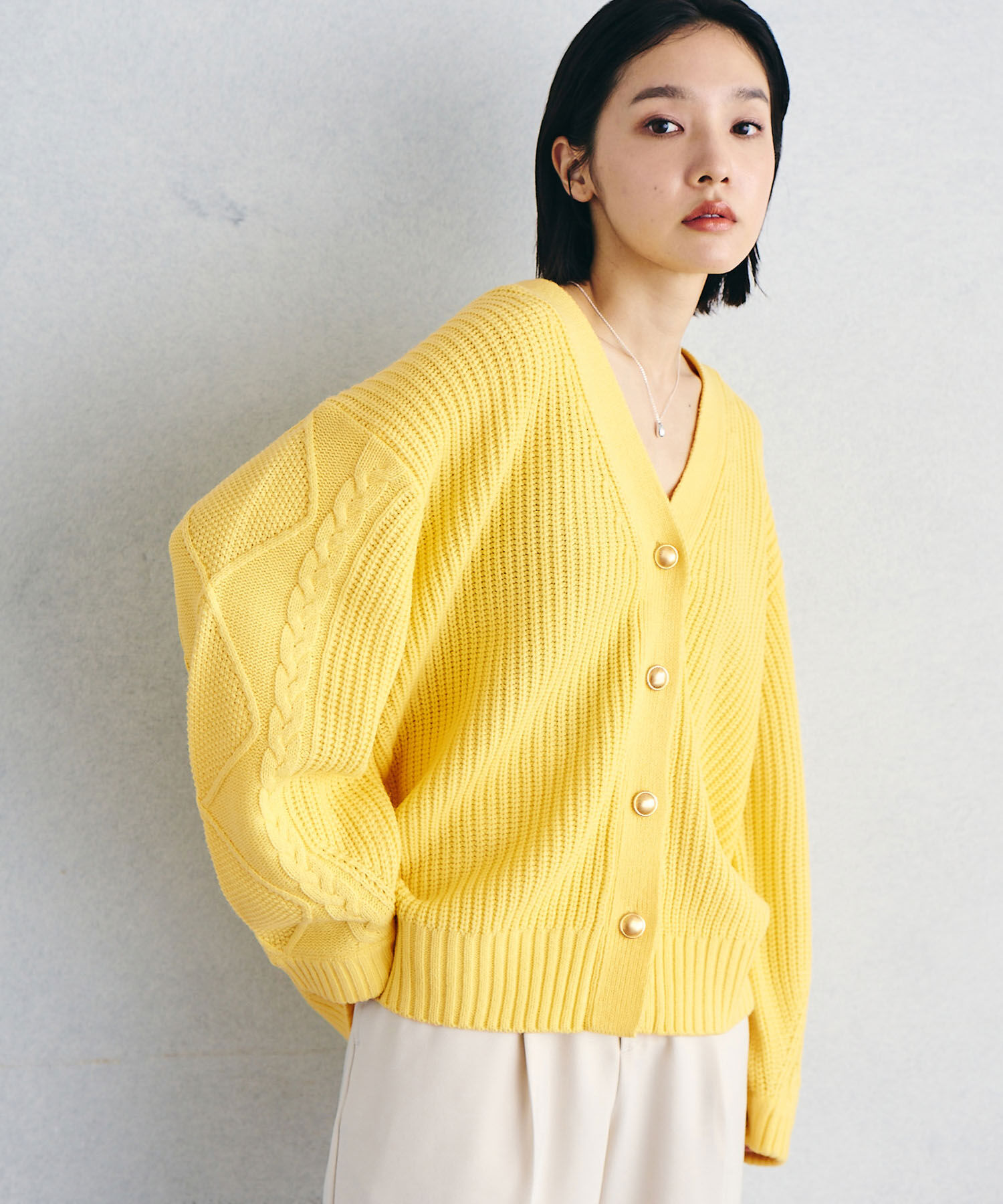 VIS「【洗える】袖ケーブルカーディガン【sustainable】」|カーディガン|