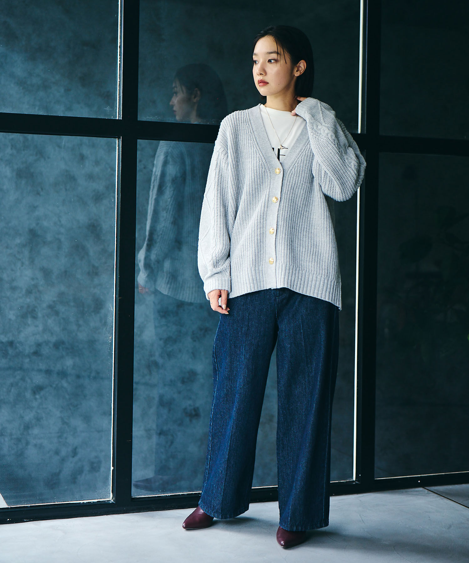 VIS「【洗える】袖ケーブルカーディガン【sustainable】」|カーディガン|