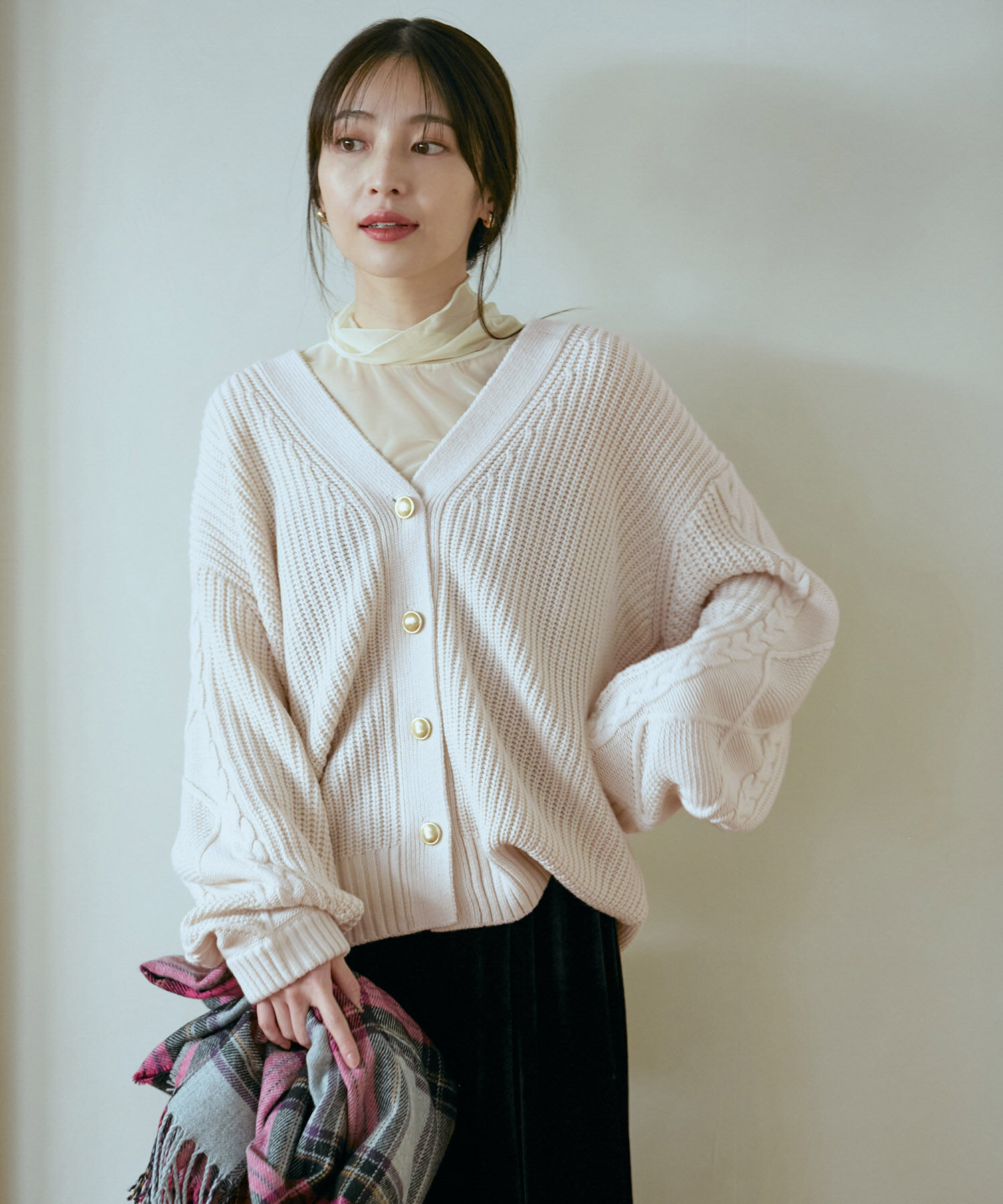 VIS「【洗える】袖ケーブルカーディガン【sustainable】」|カーディガン|