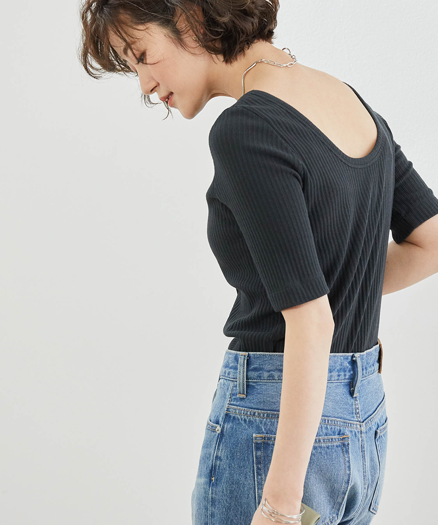 Rope&rsquo;Picnic「【接触冷感・抗菌防臭】ミントレーヨンバックシャンハーフスリーブトップス」|ニット・セーター|