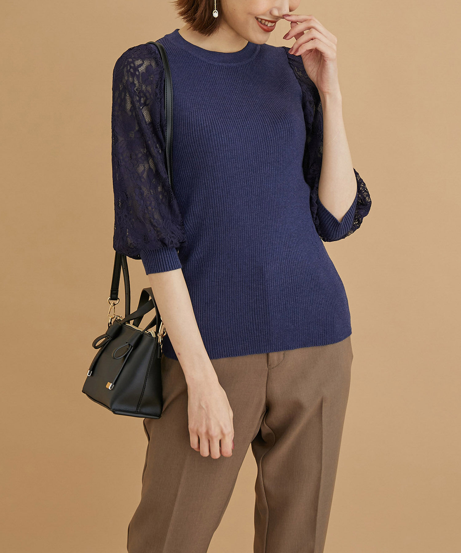 Rope&rsquo;Picnic「袖レースニットプルオーバー」|ニット・セーター|