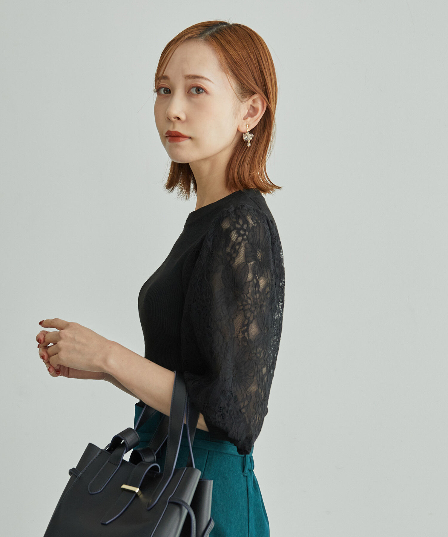 Rope&rsquo;Picnic「袖レースニットプルオーバー」|ニット・セーター|