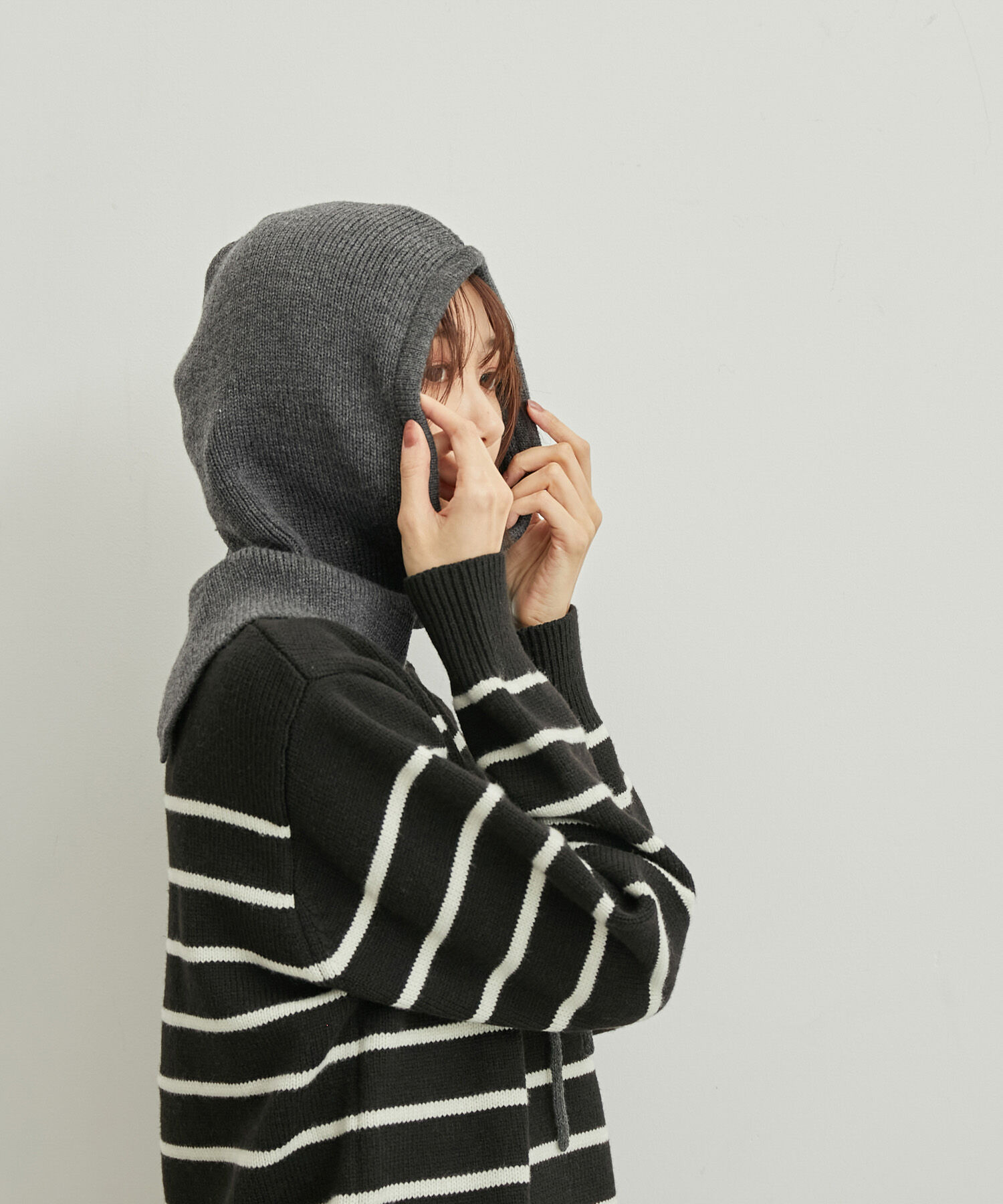 ROPE PICNIC PASSAGE「バックスリットバラクラバ」|ストール|チャコール(06)