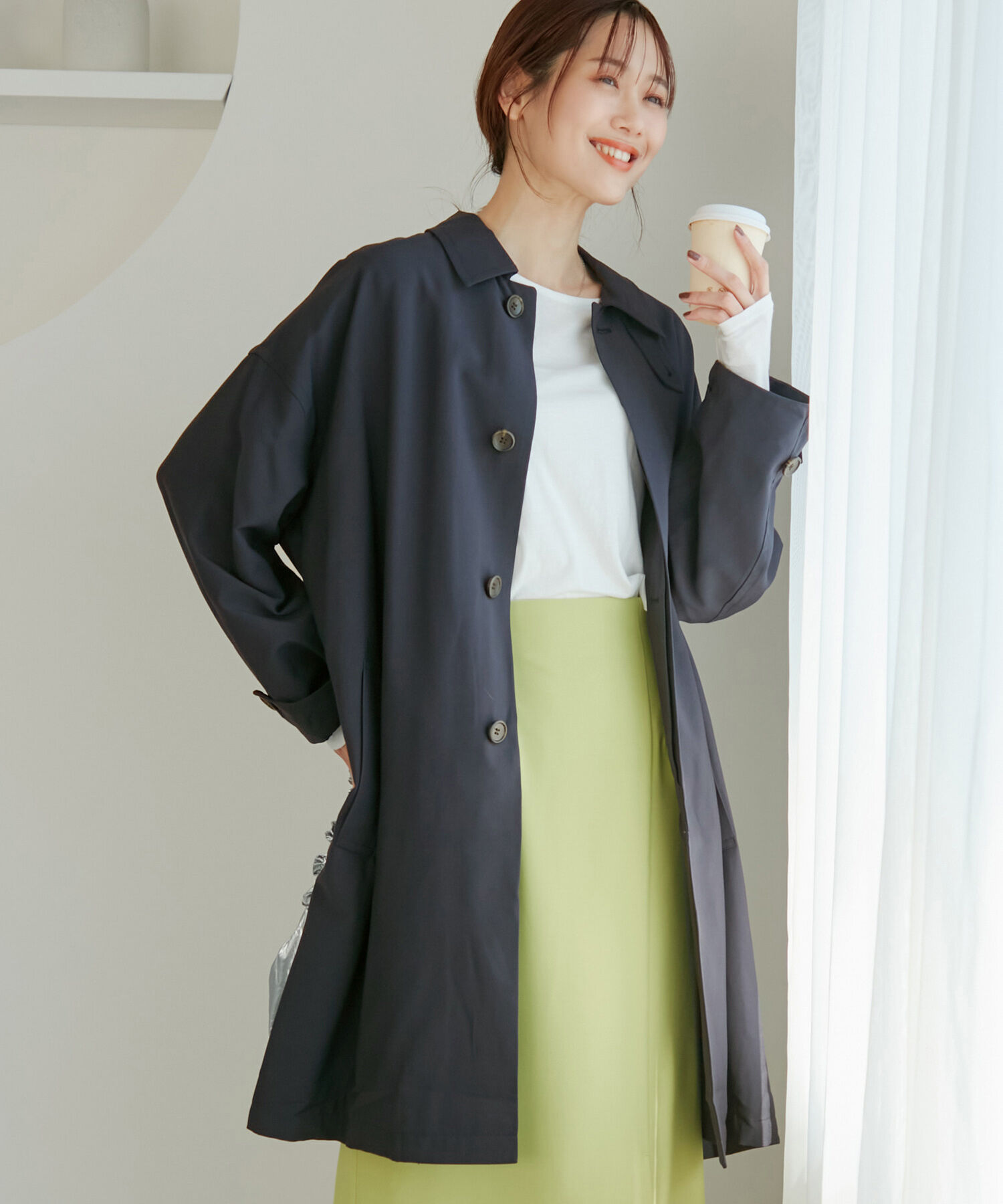 Rope&rsquo;Picnic「撥水加工/ステンカラーコート スプリングコート」|ステンカラーコート|ネイビー(40)