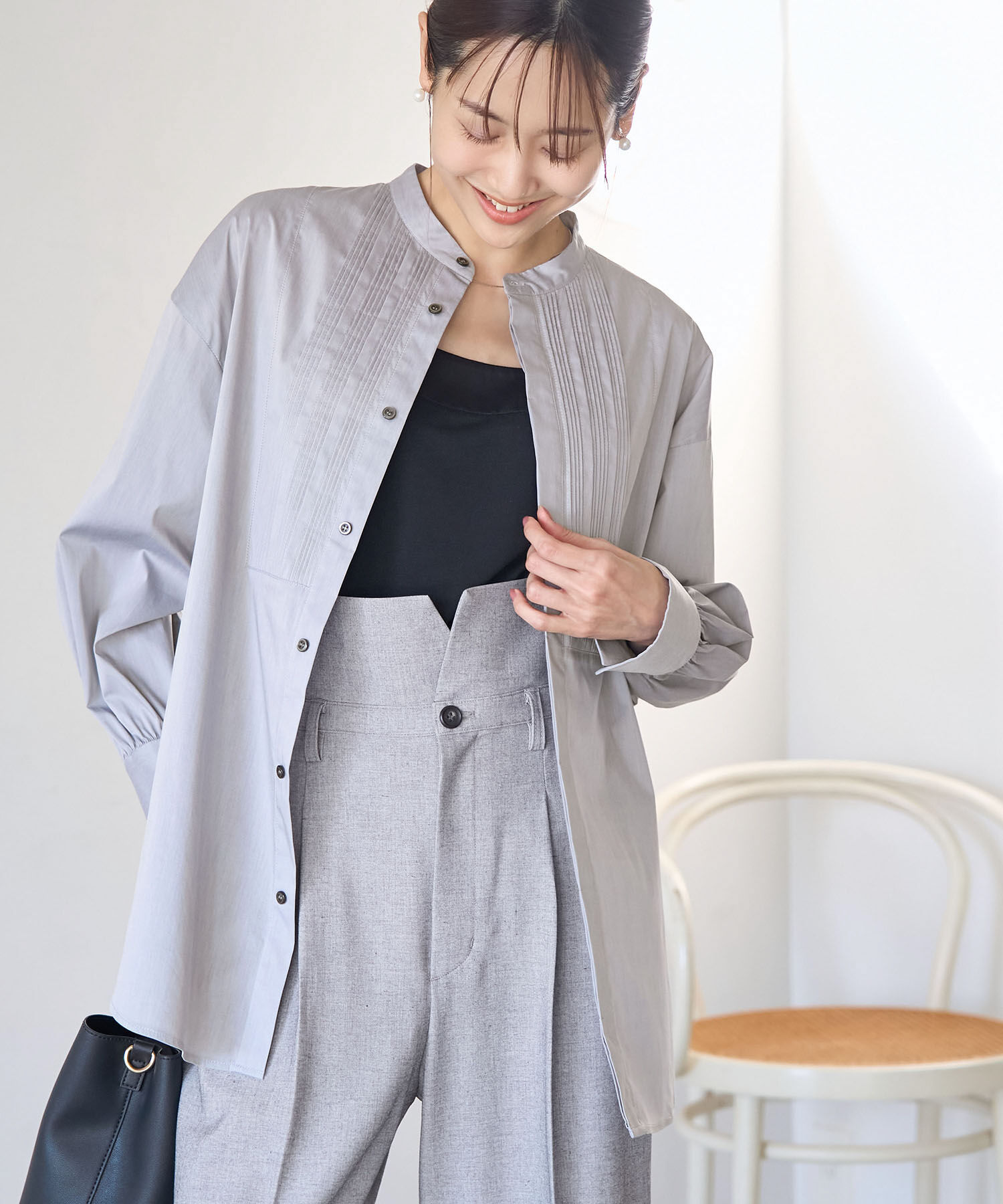 Rope&rsquo;Picnic「ピンタックシャツブラウス/リンクコーデ」|シャツ・ブラウス|ネイビー(40)