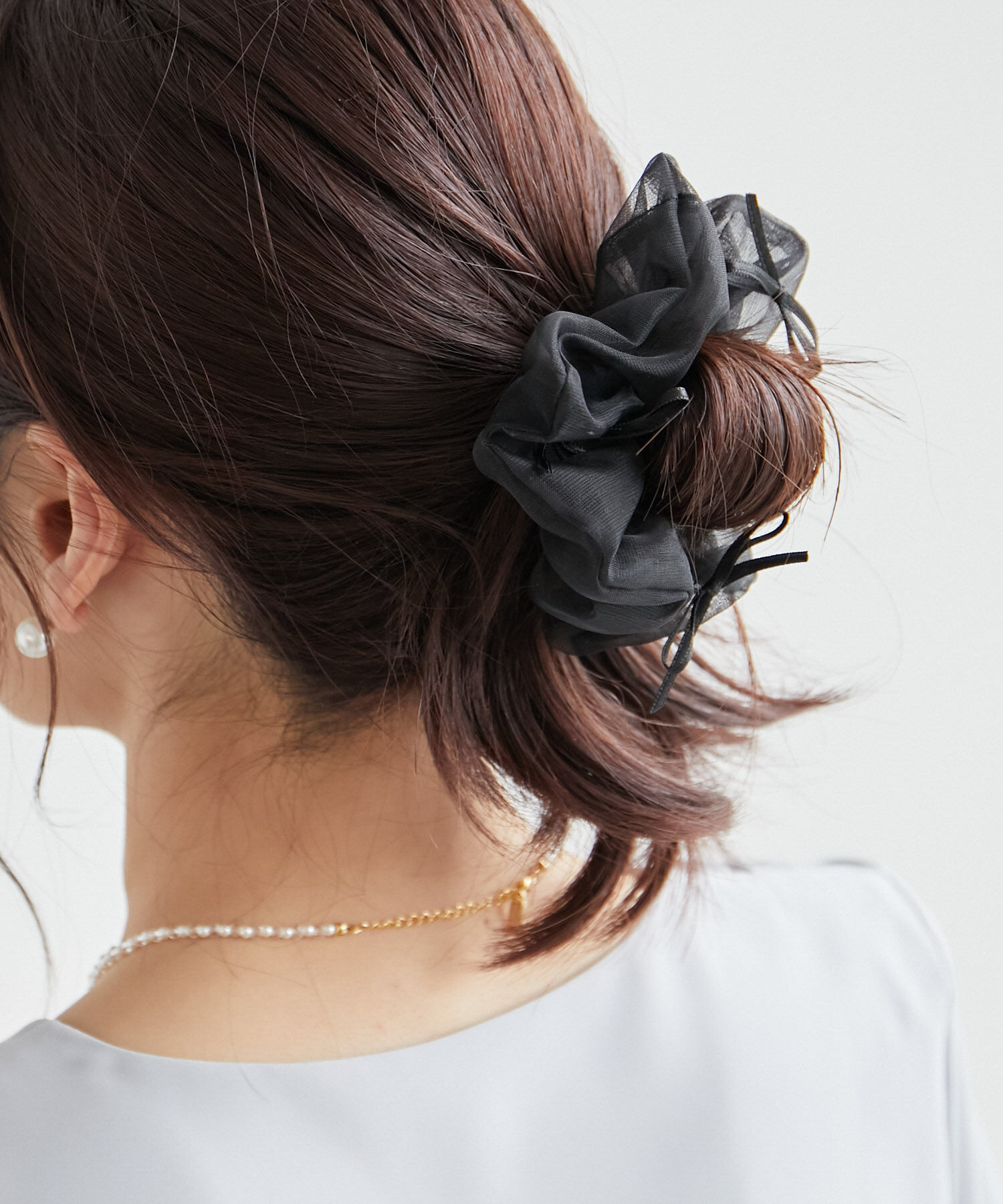 ROPE PICNIC PASSAGE「オーガンジーミニリボンシュシュ」|ヘアゴム・シュシュ|ブラック(01)