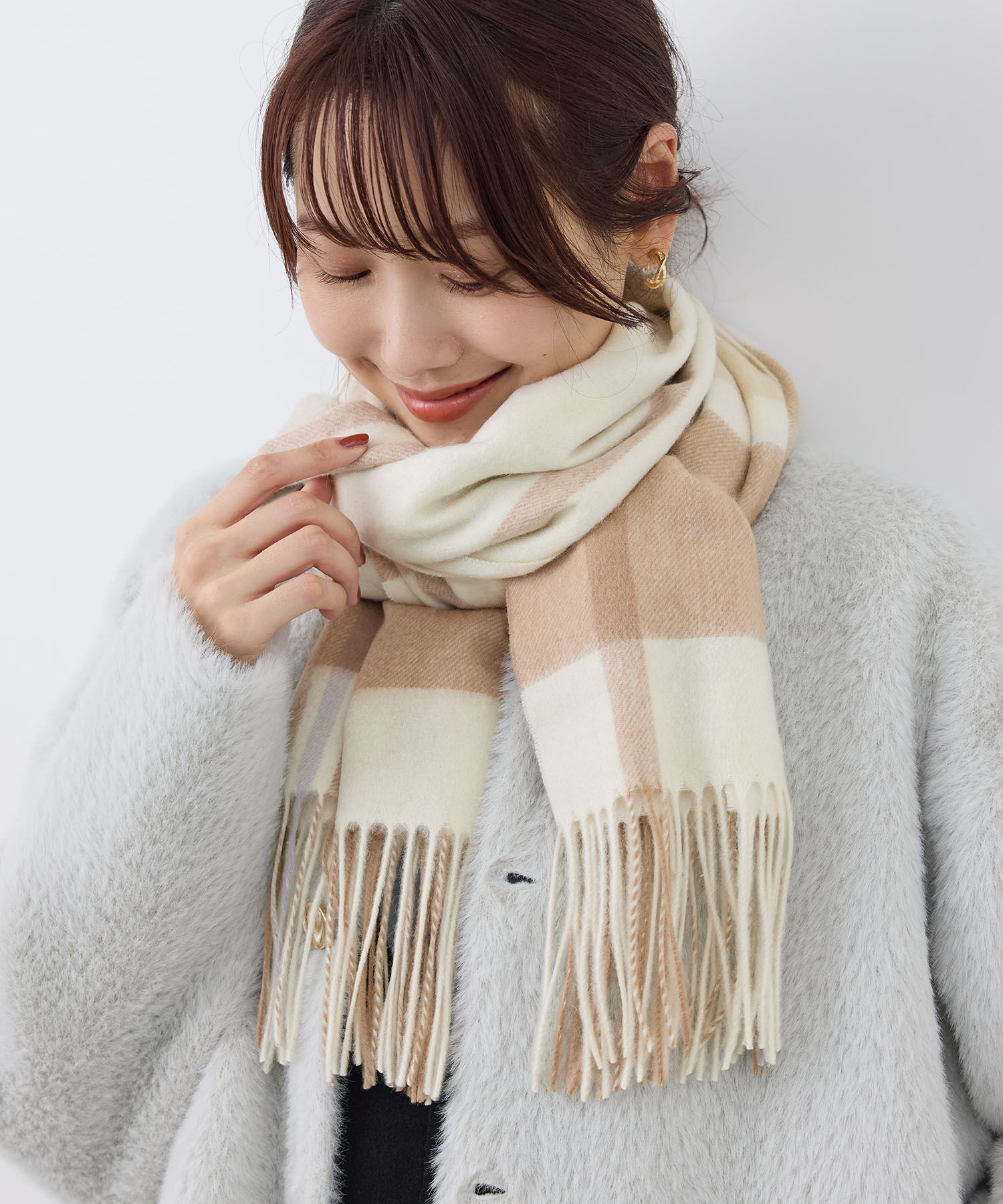 ROPE PICNIC PASSAGE「ウールチェックストール」|ストール|ベージュ(27)