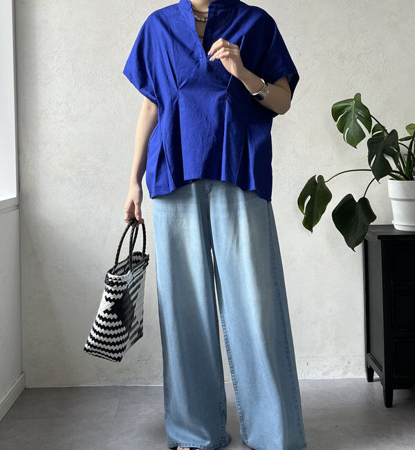  「【WEB限定】コットンリネンタックブラウス」|シャツ・ブラウス|