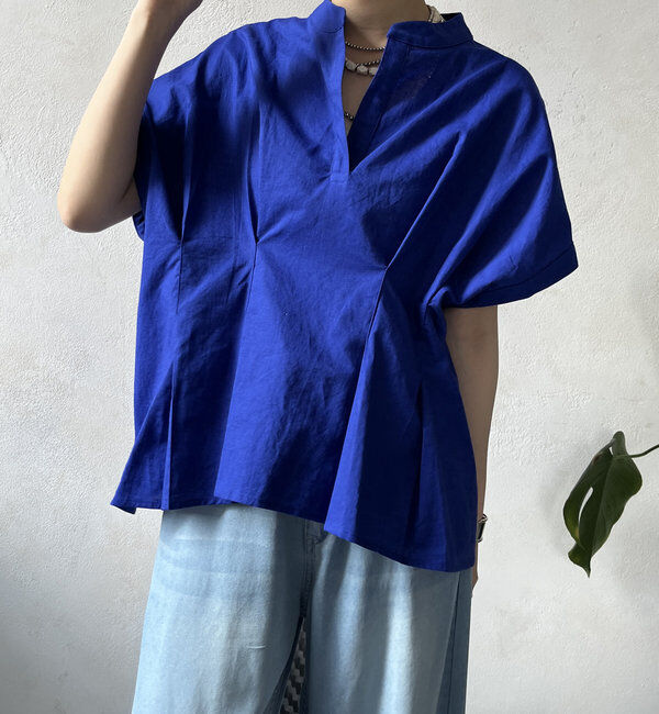  「【WEB限定】コットンリネンタックブラウス」|シャツ・ブラウス|