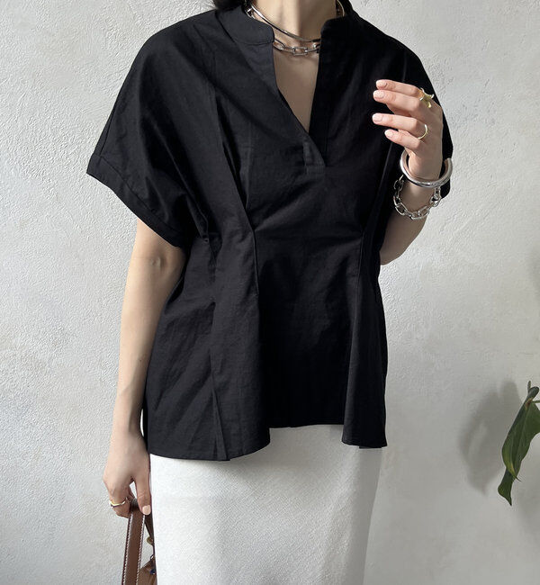  「【WEB限定】コットンリネンタックブラウス」|シャツ・ブラウス|