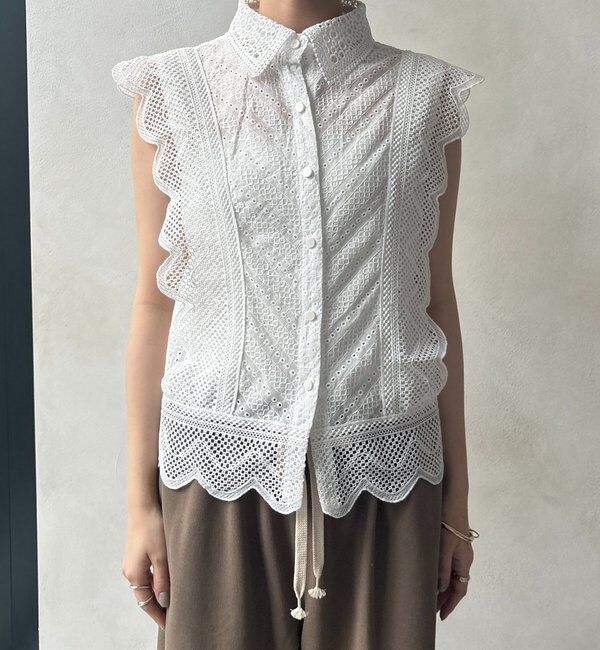  「【WEB限定】エリ付レースタンクブラウス」|シャツ・ブラウス|