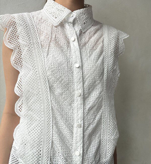  「【WEB限定】エリ付レースタンクブラウス」|シャツ・ブラウス|