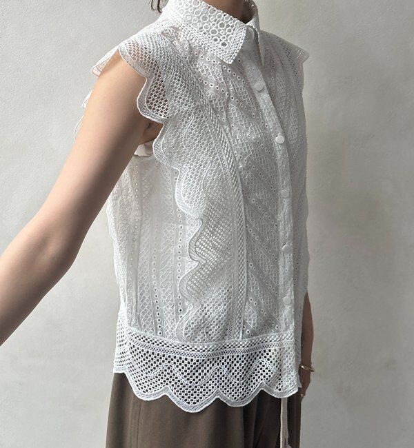  「【WEB限定】エリ付レースタンクブラウス」|シャツ・ブラウス|