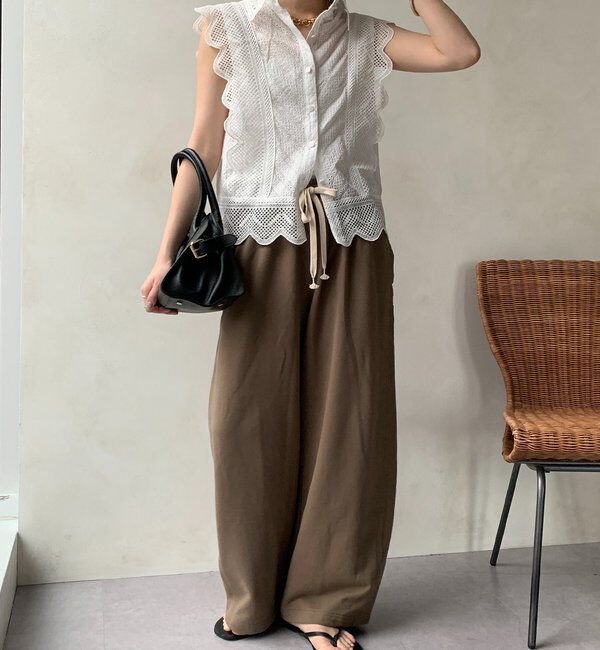  「【WEB限定】エリ付レースタンクブラウス」|シャツ・ブラウス|