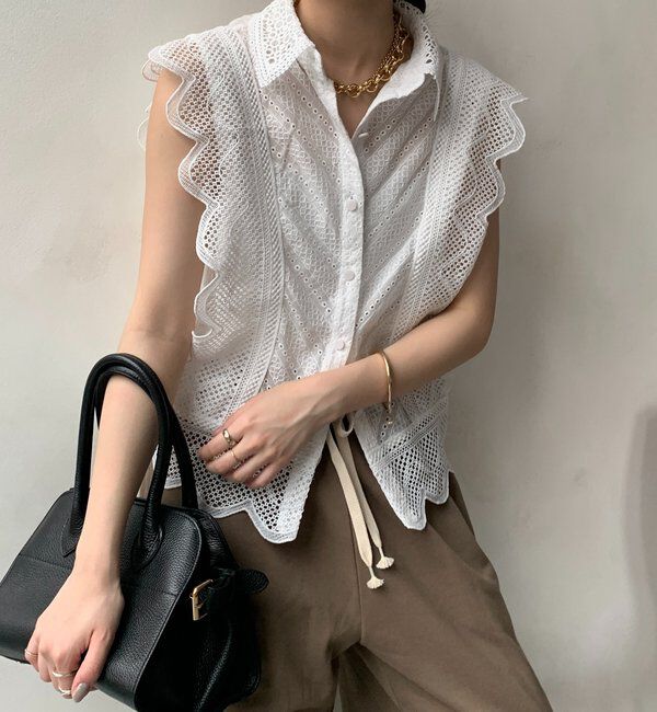  「【WEB限定】エリ付レースタンクブラウス」|シャツ・ブラウス|