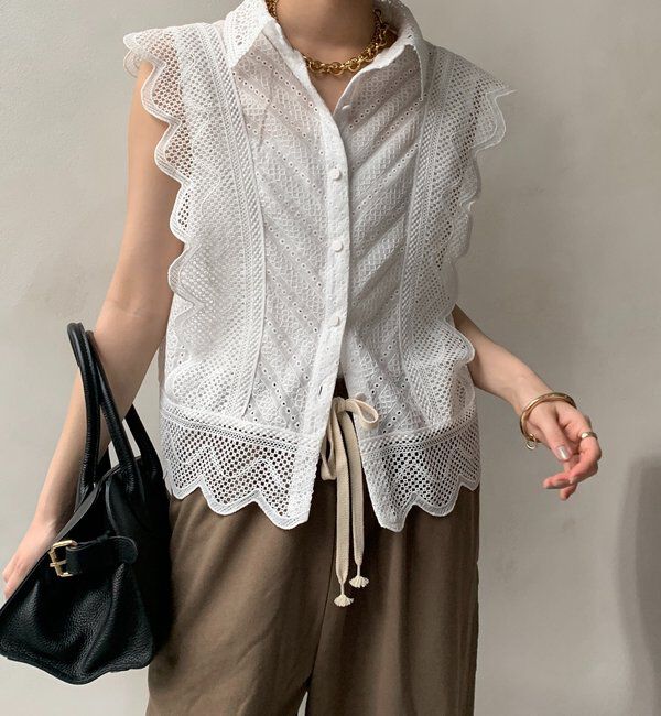  「【WEB限定】エリ付レースタンクブラウス」|シャツ・ブラウス|