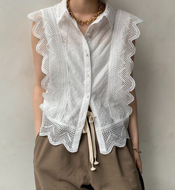  「【WEB限定】エリ付レースタンクブラウス」|シャツ・ブラウス|