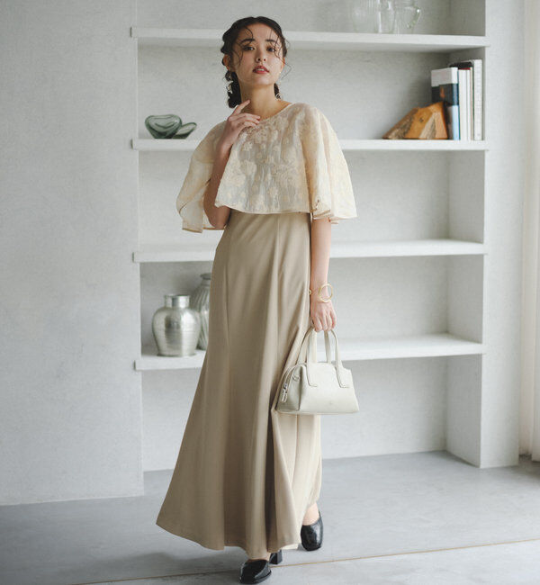  「【オケージョンドレス/結婚式】Cape layerd bare dress」|ドレス|