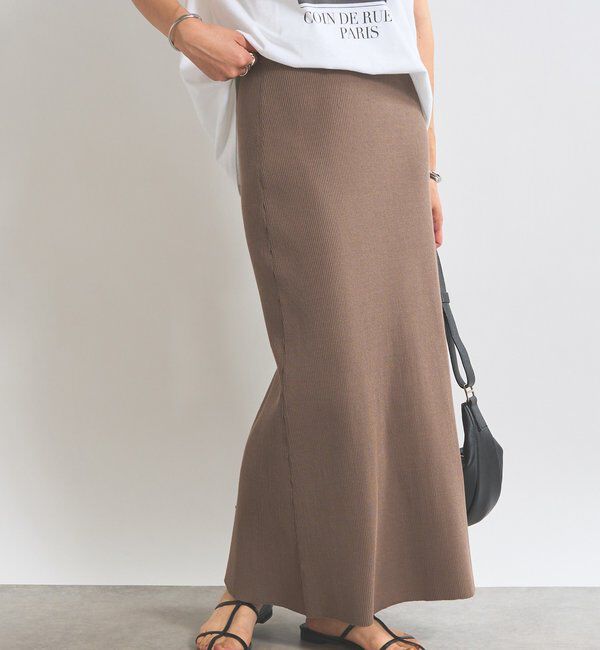  「【美シルエット】コットンリブニットスカート」|スカート|モカ