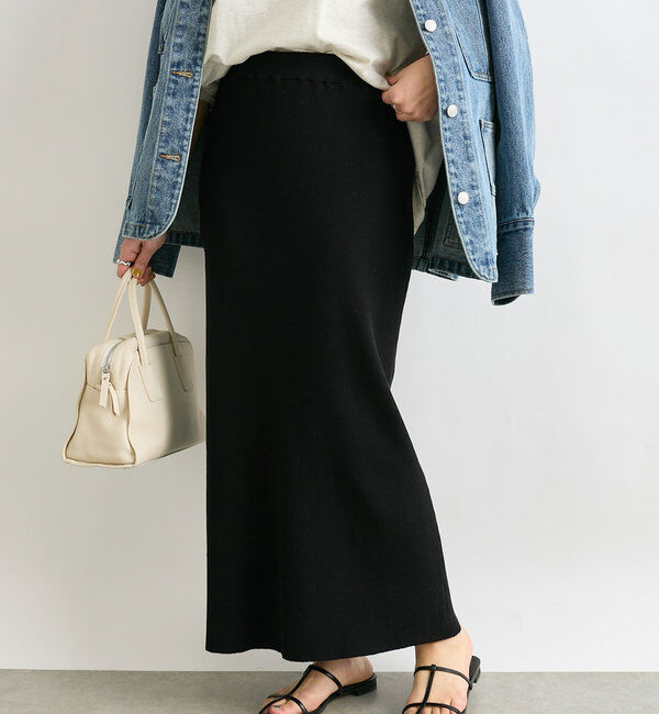  「【美シルエット】コットンリブニットスカート」|スカート|ブラック