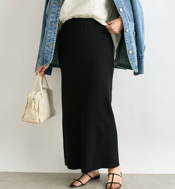  「【美シルエット】コットンリブニットスカート」|スカート|