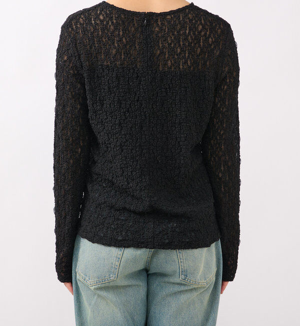  「【ニットのインナーにも】ストレッチフラワーレースカットソー」|Tシャツ・カットソー|