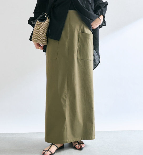  「【イージーな履き心地】ツイルストレッチIラインスカート」|スカート|カーキ