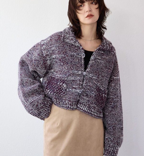  「【a Nice （ア ・ニース）】ニットジャケット」|ニット・セーター|ネイビー